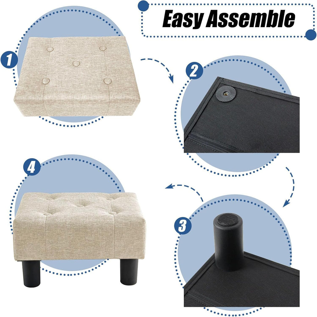 BRIAN & DANY Small Foot Stool, Linen Foot Stools with Legs, Stable Small Footstool for Living Room, Beige - Image 5
