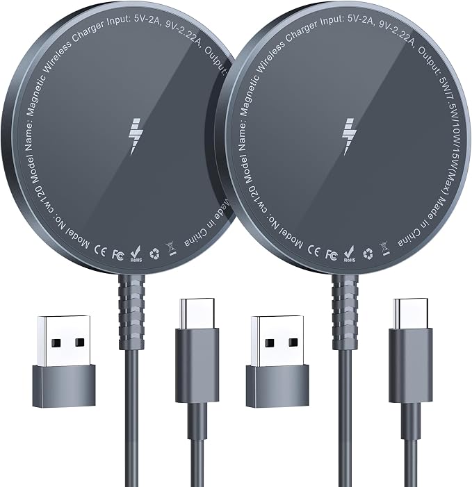 MagSafe Charger 2 Pack: Magnetic Wireless Charge iPhone 17-12 & AirPods | Strong Magnet Charging Pad, with Dual USB C to A Converters, Ultra-Thin & Portable, Ideal for Home Office & Travel, White - Image 8