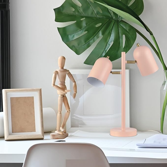 Globe Electric 30290 19" 2-Light Desk Lamp, Matte Pink, Brass Accents, 2.1A USB Port, On/Off Rotary Switch on Each Shade, Reading Light, Dorm Room Essentials, Lamps for Living-Room, Office Décor - Image 3