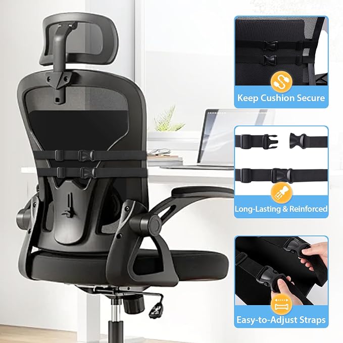 SweetSlubr Lumbar Support Pillow for Office Chair,Back Support(Black,Large) | 3.9" Thick, Memory Foam, Adjustable Straps, Machine Washable Mesh Cover, Lower Back Pain Relief for Office, Car & Gaming - Image 5