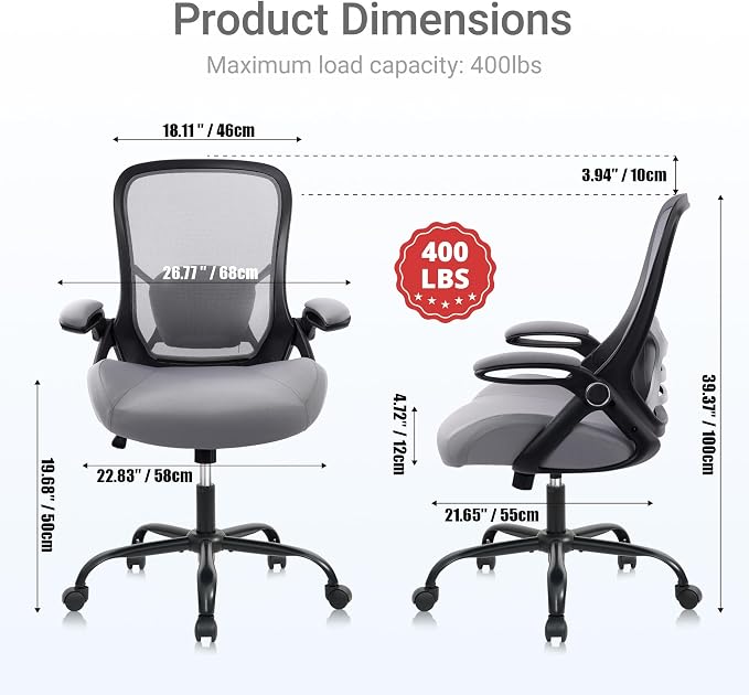 Office Chair Big and Tall 400lbs Desk Chair | 5" Thickened Seat, Breathable Mesh Backrest, Ergonomic Lumbar Support, Home and Office - Image 3