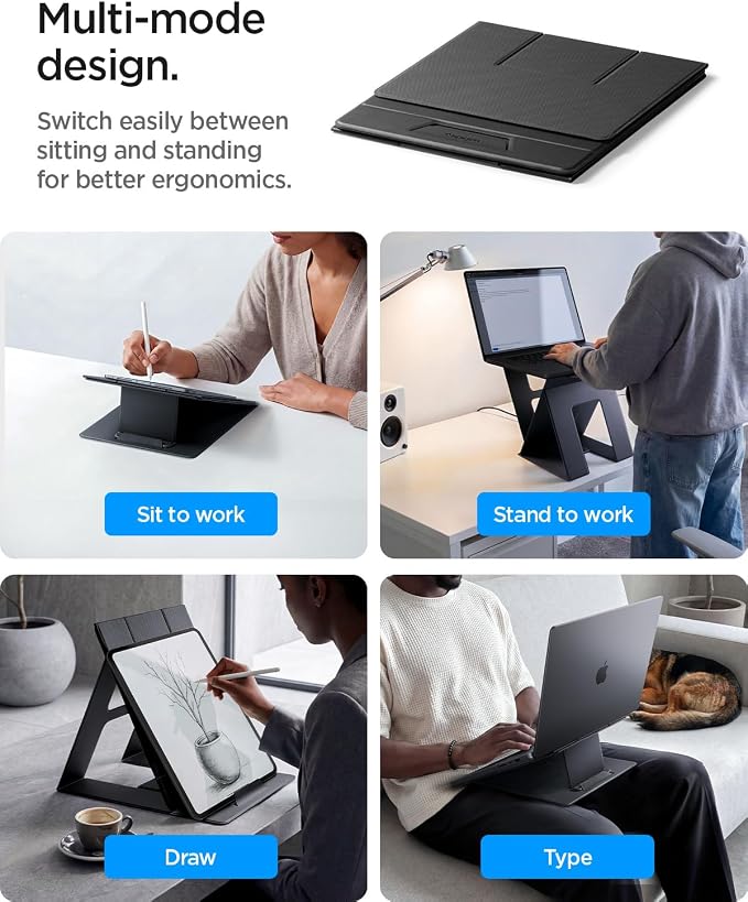 Spigen Slim Fold Portable Standing Desk Laptop Stand Foldable | Ergonomic Angle Lift Anti-Slip for MacBook Neo, MacBook Air, MacBook Pro 11"-16" and iPad/Air/Pro and More - Black - Image 3