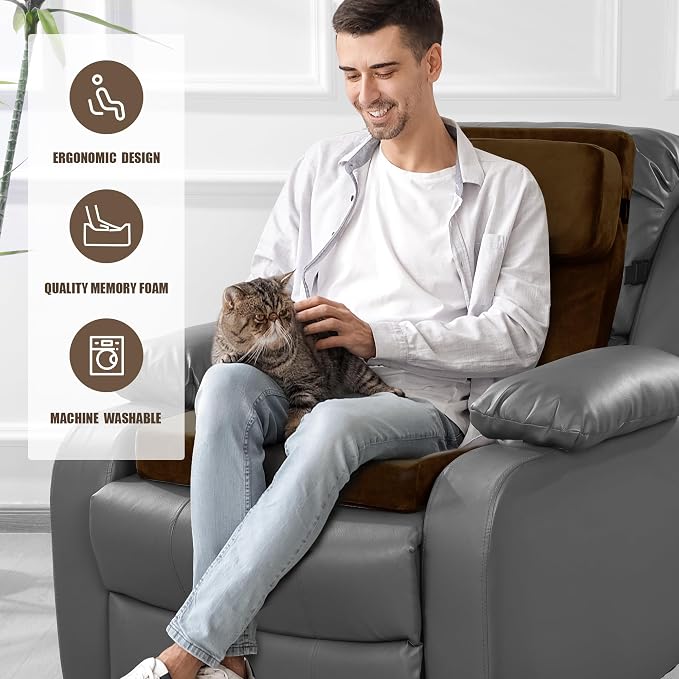 HOMBYS Recliner Seat Cushion with Lumbar Support Pillow and Adjustable Headrest, Medium Firm Foam Filling Chair Pad and Back Support, Non-Slip Design for Comfort and Pressure Reduce, Brown - Image 6