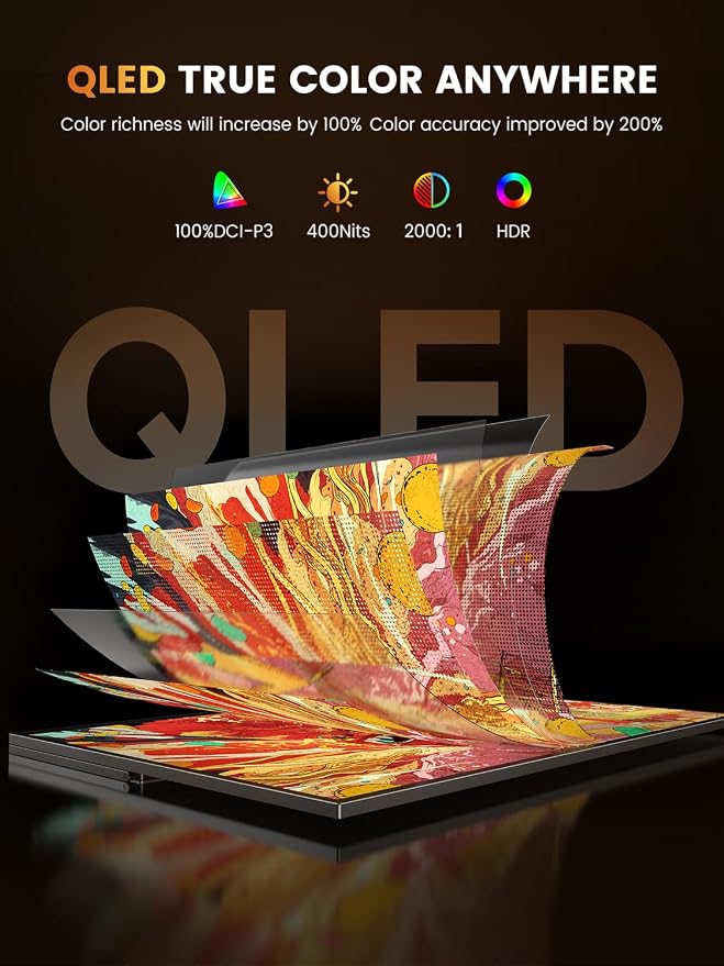 UPERFECT Portable Gaming Monitor 144Hz 2.5K, 16” 0.1ms 100% DCI-P3 QLED | 400 Nits, FreeSync Monitor, USB-C & MINI HDMI, VESA & Case, Travel Second Screen for Laptop, PC, Computer, Game Consoles - Image 4