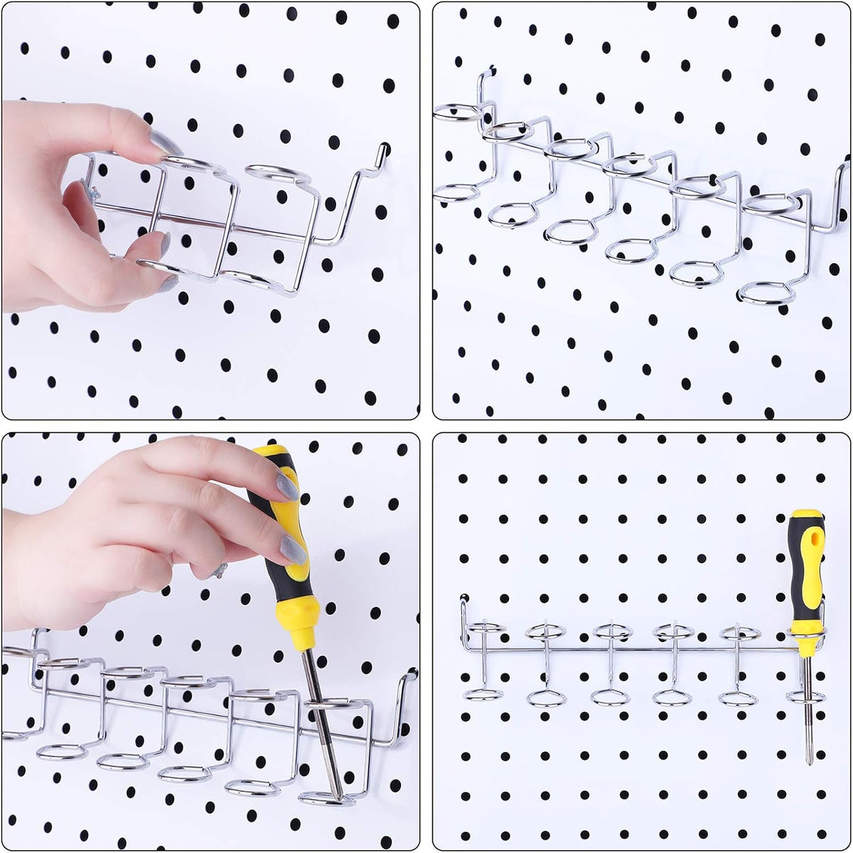 Ripeng 4 Pieces Pegboard Screwdriver Holder PegBoard Tool Holders, Silver - Image 3