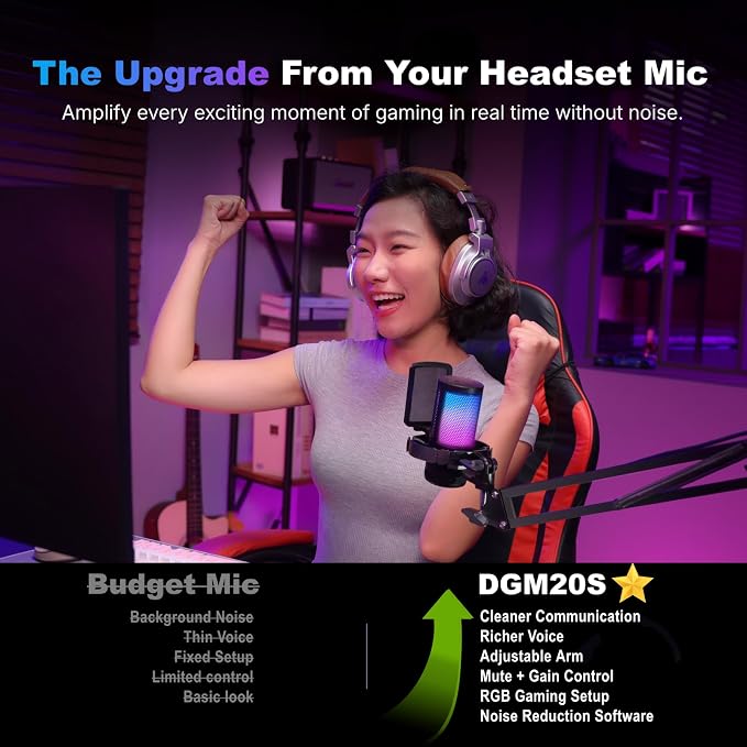 MAONO DGM20 USB Gaming Microphone for PC with Clear Voice & RGB Lighting | Noise Reduction, Tap-to-Mute, Gain Control and Plug & Play for Discord, Streaming, Podcasting, Chat and PS5/PS4 Gaming - Image 4