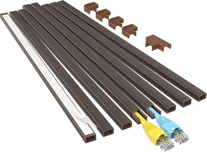 Yecaye Cord Hider, 113in One-Cord Cable Raceways, W0.59in H0.4in, Darkwood | TV Cord Covers for Wires on Wall, Easy Install Cable Management Kit for 2 Small Wires by Yecaye