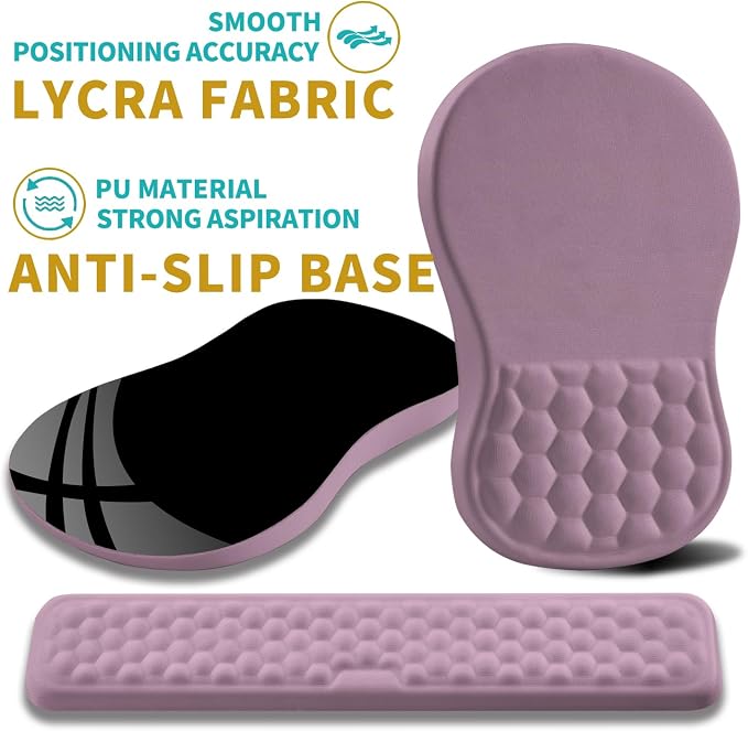 Hokafenle 2 in 1 Ergonomic Mouse Pad Wrist Support & Wrist Rest for Computer Keyboard Set, with Relieve Carpal Tunnel Pain Massage Bulge and Full Memory Gel Design (2In1 Set, Purple) - Image 6
