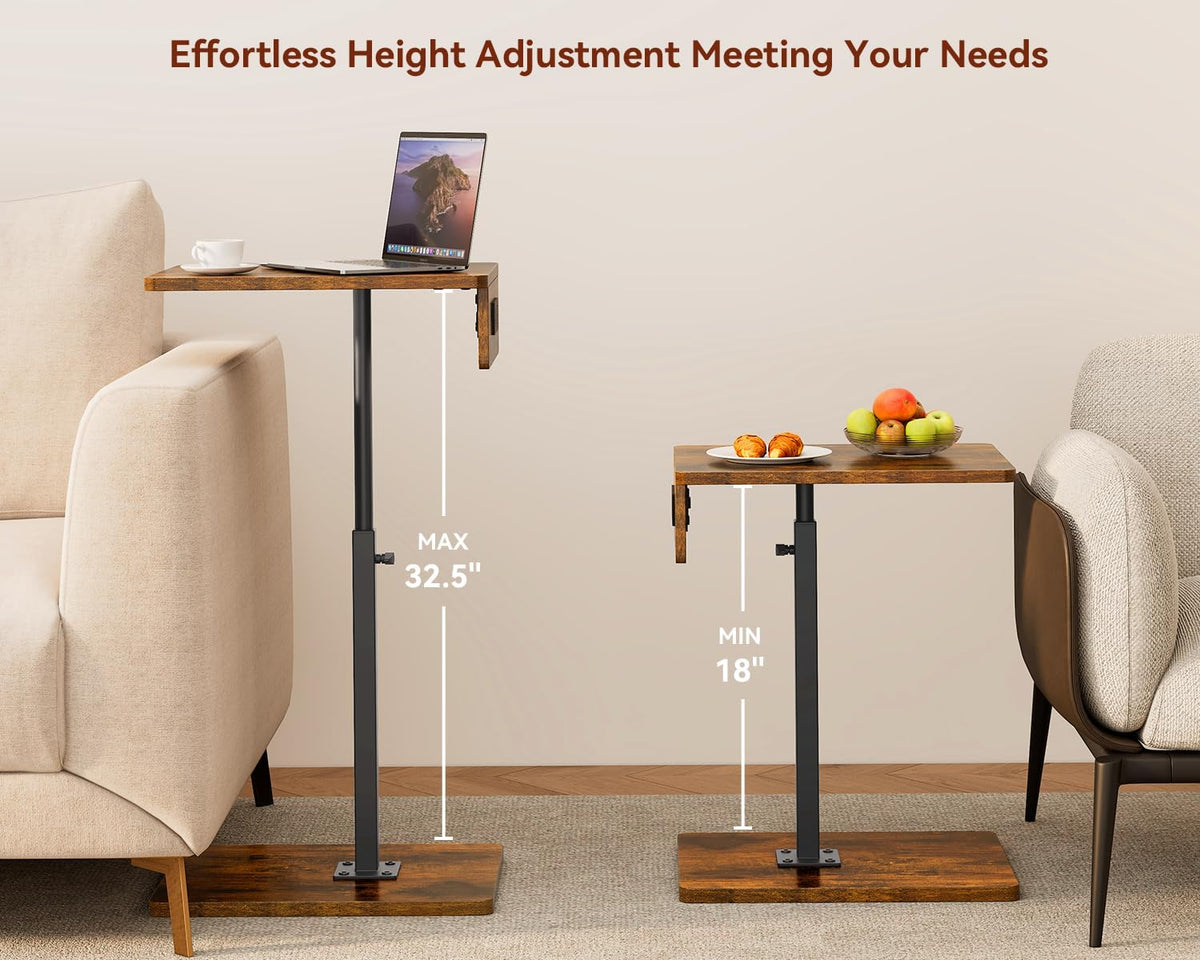C Shaped End Table with Charging Station, Adjustable Height C Table End Table, 360°Swivel TV Tray Table for Small Spaces, Rounded Corners Couch Table, Side Tables Living Room for Sofa,Chair,Snack,Bed - Image 5