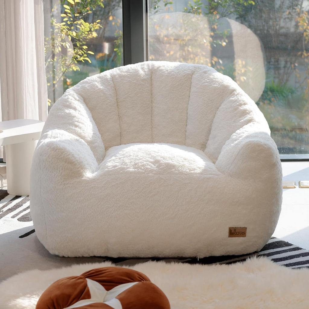 Giant Bean Bag Chair for Adults, Teens and Kids, Cozy Fluffy Corduroy Beanbag Chair with Filler, Large Floor Lounge Sofa for Living Room, Bedroom, Dorm, Gaming and Reading(L-Ivory) by UODERS