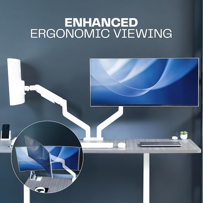 VIVO Heavy Duty Dual Ultra-Wide Monitor Tension Arm, Up to 45 inch Screens, Holds 44 lbs per Arm, Premium Desk Mount Monitor Stand for 2 Ultrawides, White, STAND-V200VW - Image 7