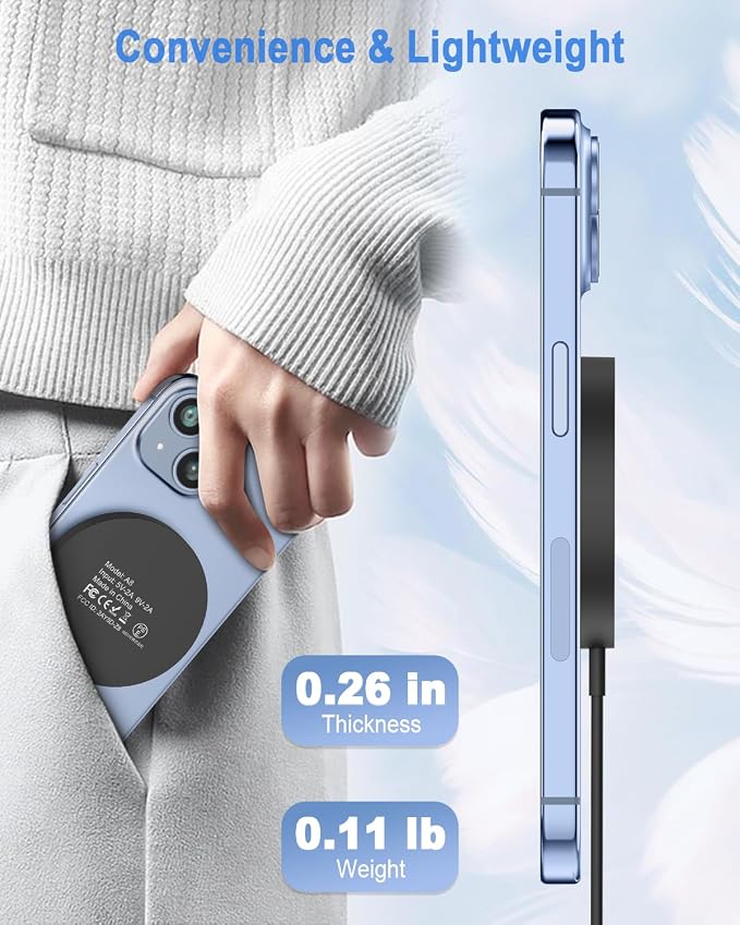 Magnetic Wireless Charger Mag Safe Charging Pad for iPhone 17/16/15/14/13 | 20W Type-C Adapter, Fast LED Charging for iPhone 17/17 Pro Max/16/15/15 Plus/14/13/12, Lightweight for Travel Bedside Desk - Image 8