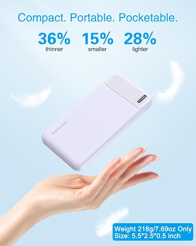 AsperX 2 Pack 10000mAh Portable Charger Dual USB Power Bank Battery Pack | Slim Portable Phone Charger , External Battery Pack for iPhone, Samsung, Google LG and Heated Vest - Image 2
