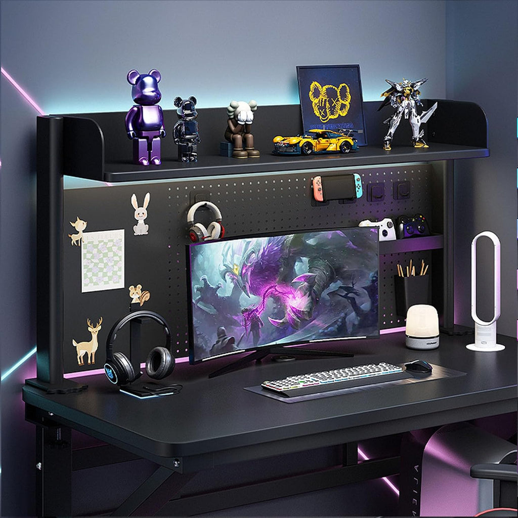 Multipurpose Metal Clamp On Desk Organizer Shelf,Desk Extender Pegboard Workstation with Adjustable Shelf Desk Hutch,Space Saving Privacy Panel for Home Office Dorm by JRUNLE