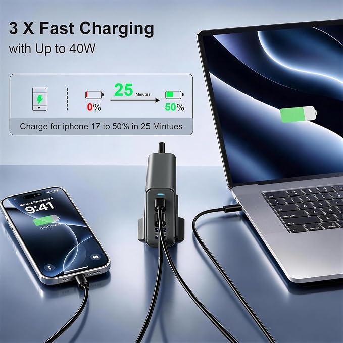 165W Charging Station, 6 Port Desktop Charger, 3 Ports 40W Grey | USB Charger Block, 3 x USB A 15W, 3 x USB C 40W, Compatible with iPhone, Galaxy, MacBook, iPad, Home Office, Travel and More - Image 3