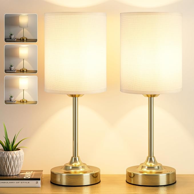 Touch Control Cordlss Table Lamp, USB-C Rechargeable Lamp with Stepless Dimming, 4000mAh Battery Operated Vintage Bedside Lamp for Bedroom, Living Room, Night Light & Emergency Lighting, Brass, 2 Pack - Image 7