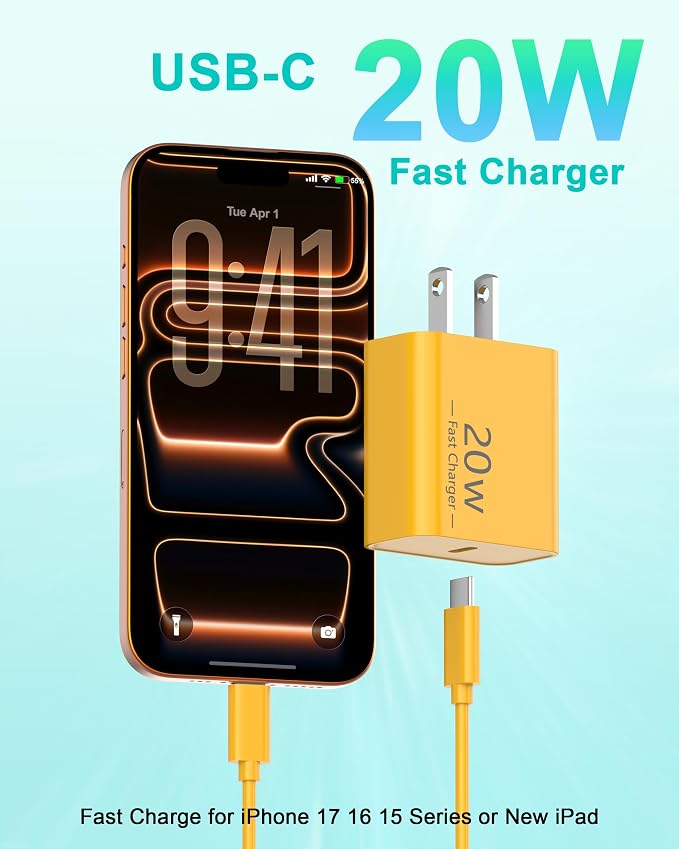 iPhone 17 16 15 Charger Fast Charging 10FT, 20W USB C Charger Block & Cable | 2Pack [Apple MFi Certified] 20W Type C Charger & 10FT Long Type C Charging Cord for iPhone 17/17 Pro/17 Pro Max/16 15 Pro Max - Image 2