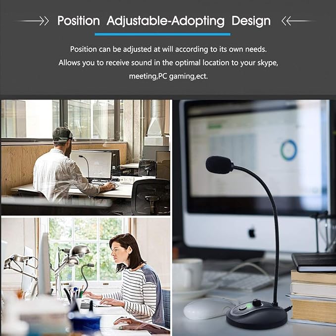 USB Computer Microphone with Mute Button, Plug&Play Condenser, Desktop, PC, Laptop, Mac, PS4 Mic -360 Gooseneck Design -Recording, Dictation, YouTube, Gaming, Streaming - Image 6