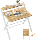 GreenForest Folding Desk No Assembly, Sturdy Computer Desk for Small Spaces | Portable Foldable Table for Laptop, 2-Tier Compact with Shelf, Space Saving for Home Office, Dorm, Apartment, 24.5"x 30" Oak by GreenForest
