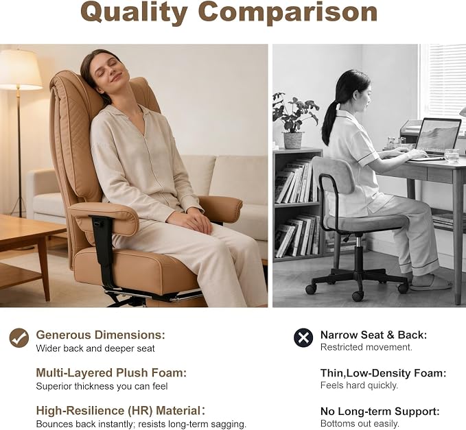 EXCEBET Big and Tall Office Chair 400lbs Wide Seat, Leather High Back Executive Office Chair with Foot Rest, Ergonomic Chairs Lumbar Support for Lower Back Pain Relief, All-Day Comfort (Brown) - Image 7
