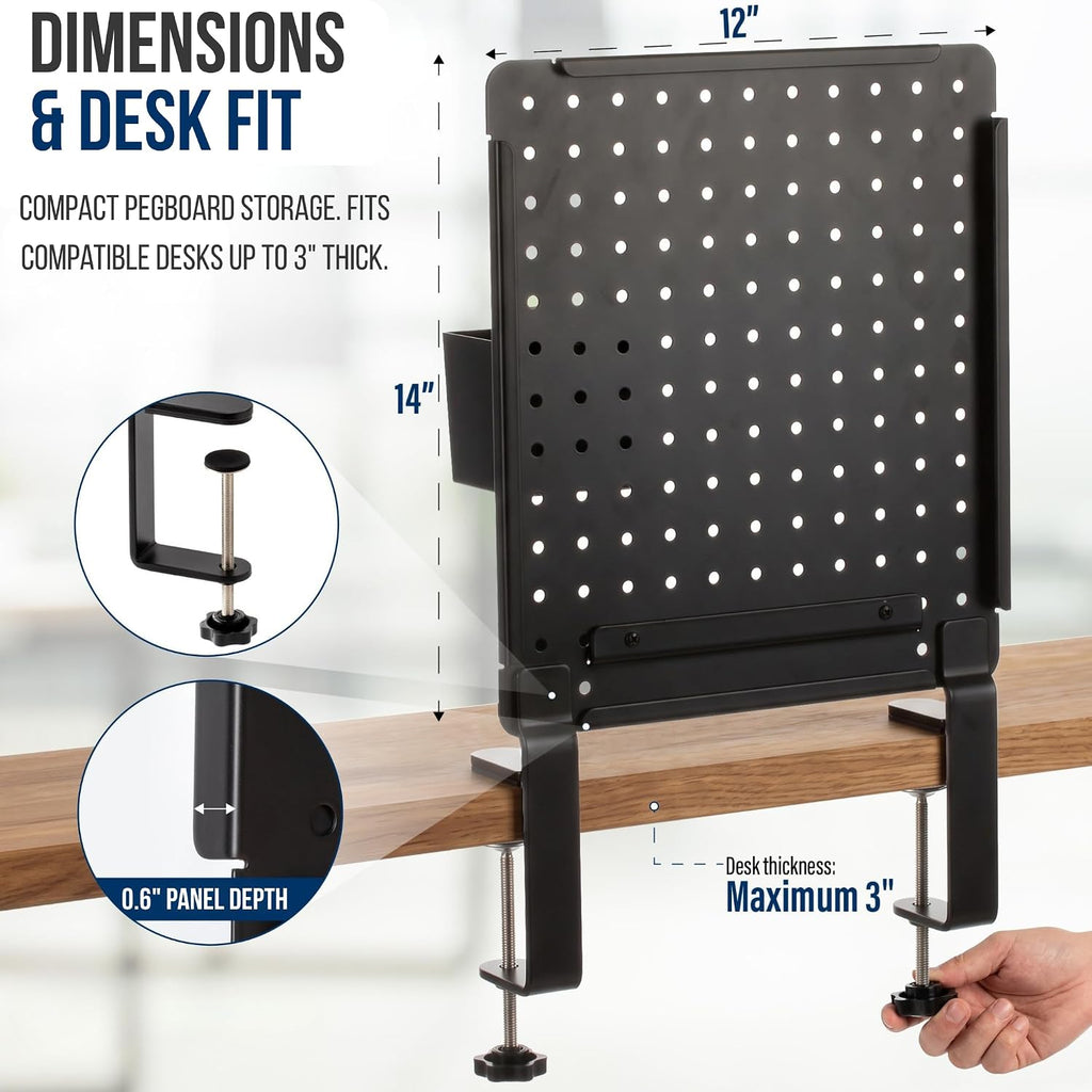 Clamp On Desk Pegboard, Desk Organizer, Tool-Free, Black Steel LINEWISE - Image 3
