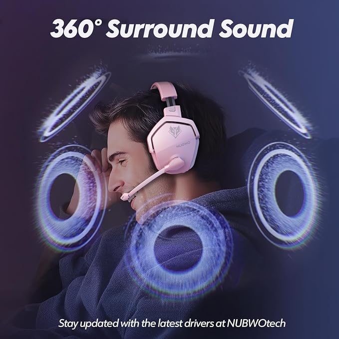 NUBWO G06 Dual Wireless Gaming Headset with Mic for PS5, PS4, PC, Mobile, Switch: 2.4GHz Wireless + Bluetooth - 100 Hr Battery - 50mm Drivers - Pink - Image 4