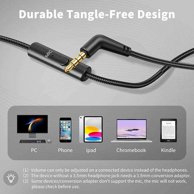 Botesty Sound Headphones Wired with Microphone, Over Ear Foldable 3.5mm Plug in Headphones with 4.9ft Tangle-Free Nylon Cord for Tablet, Laptop, MP3/4, School, Airplane Travel (Black) - Image 4