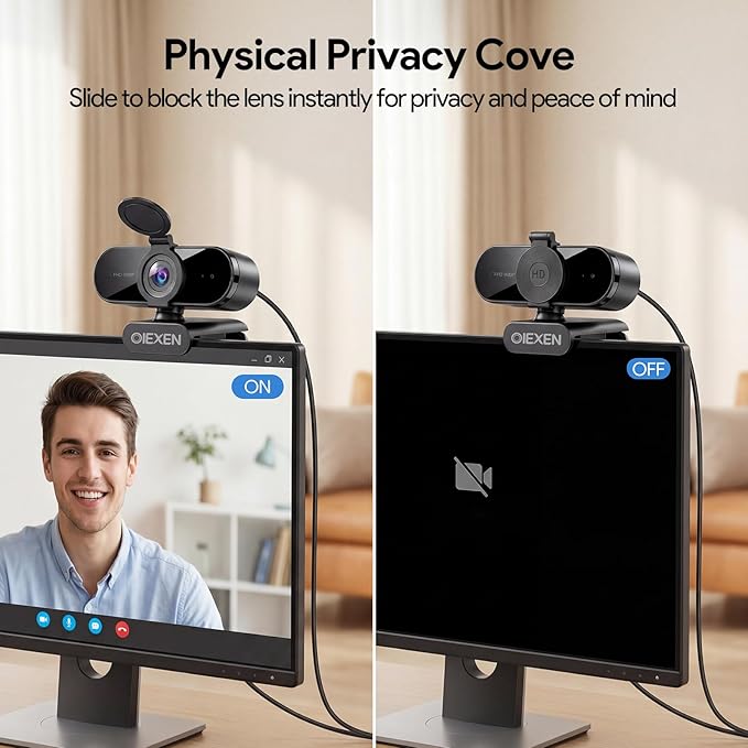 1080P Webcam with Microphone Noise Reduction Auto Exposure | 90°FOV Wide Angle Privacy Cover,USB-A to C Adapter,Plug & Play Streaming Camera for PC/Mac/Switch 2,Zoom/Teams/Skype/Meetings - Image 6