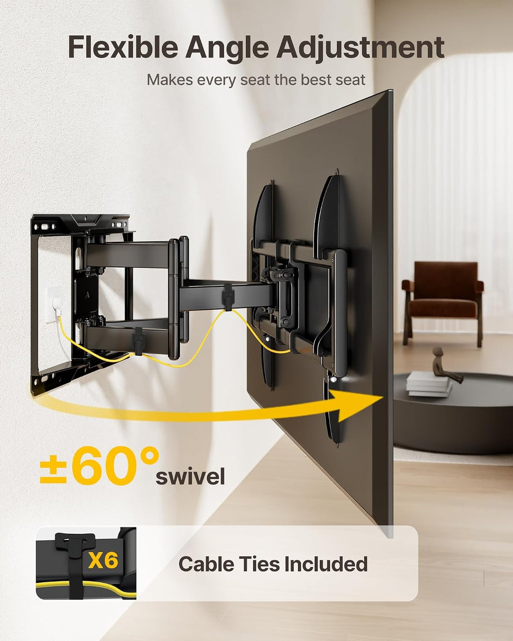 monTEK Heavy Duty Full Motion TV Wall Mount for 37-90 Inch TVs up to 165 lb - Image 5