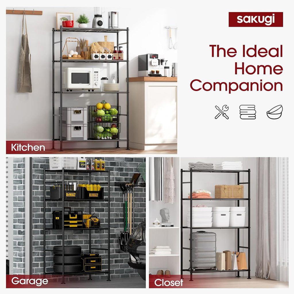 Storage Shelves - 4 Tier Shelf Organizer, Heavy Duty Garage Shelving Unit with Leveling Feet, Stable Metal Shelves Organizer for Pantry, Kitchen and Closet, 33.0" W x 12.6" D x 57.2" H, Black - Image 6