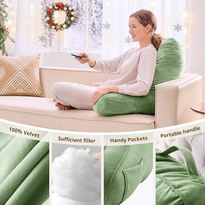 Sasttie Reading Pillow for Bed, Back Pillow for Sitting Up, Sage Green | 23" Backrest Support Cushion for Couch, Sofa, and Floor, Dorm Essentials, OEKO-TEX, Adjustable Down Alternative Fill - Image 5