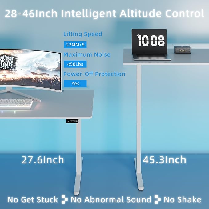 Shintenchi Standing Desk, 71x31 Inch Height Adjustable Electric Sit Stand up Desk, Ergonomic Rising Computer Table, Modern Lift Gaming Desk Workstation for Home Office, White - Image 5