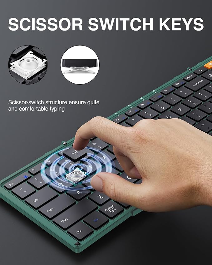 ProtoArc XK01 Full-Size Foldable Bluetooth Keyboard for Travel, Green | 105 keys, number pad, 0.65in keycaps, 3-device Bluetooth 5.1 switching, USB-C charging, for laptop tablet phone - Image 6