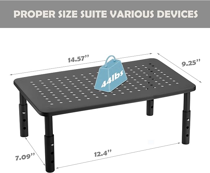 Monitor Stand for Desk Monitor Riser, Adjustable Laptop Riser, Desk Organizer Desktop Printer Laptop Storage Shelf, Mesh Metal Computer Item Stand (1 Piece)(14.5" Lx9.3 W) - Image 3