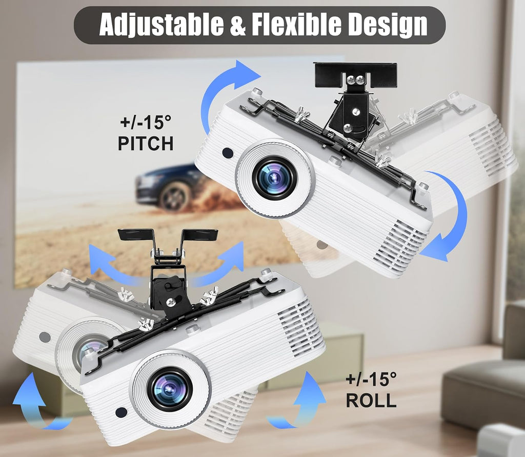 2-Be-Best Projector Ceiling Mount Wide Pipe Universal 3-in-1 Projector Wall Mount Bracket with Adjustable Arm, Flush Mount Option, Built-in Cable Management for Office Home Black - Image 3