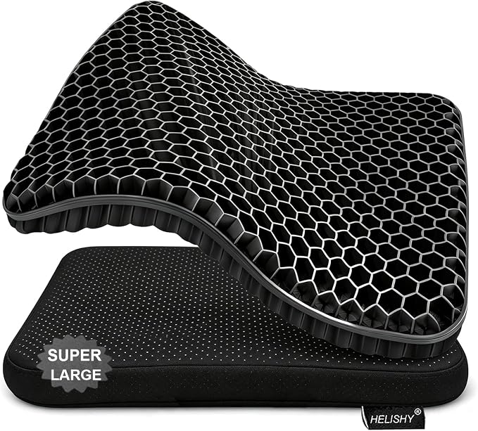 Gel Seat Cushion for Long Sitting, Super Large Gel Cushion for Pain Relief | 19x19inch Large Office Seat Cushion, Breathable Wheelchair Cushion Chair Pads - Relieve Sciatica, Tailbone, Coccyx & Hip Pain by Helishy