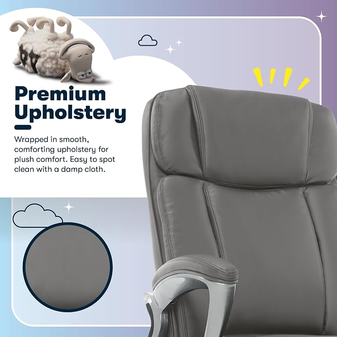 Serta Ergonomic Big and Tall Executive Office Chair Lumbar Support, Leather | Fairbanks, Gaming Chair with Headrest, 350lb Capacity, Padded Arms, Semi-Plush Seat Cushion, Adjustable Height and Tilt, Gray - Image 5