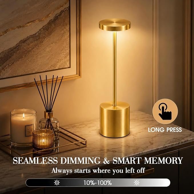 AUDLES Gold Cordless Table Lamps Set of 2, Brass Rechargeable Lamp, Battery Operated Lamps for Wedding Centerpiece & Holiday Tablescape, Touch Dimmable Glam Bedroom Nightstand Lamp, IP54 Waterproof - Image 5