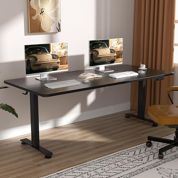 Veken 63×23.6 Inch Large Electric Standing Desk, Gaming Table, Black | Height Adjustable Sit Stand Up Computer Tables for Home Office, Study , Writing, Suit students, employees and group work by Veken