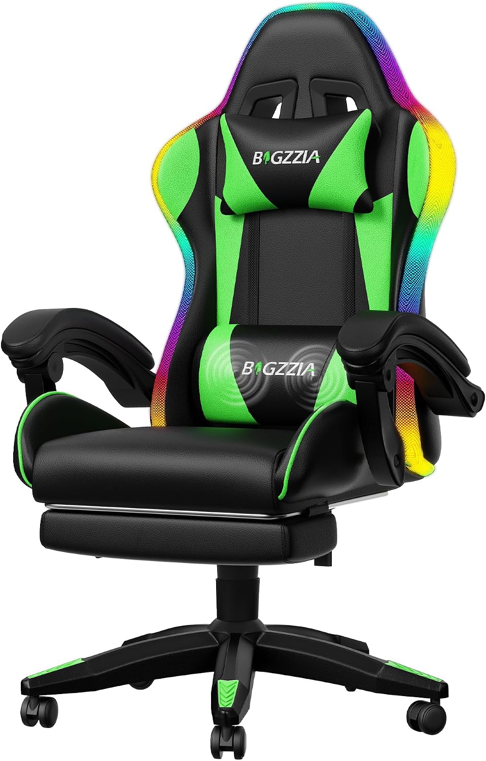 Bigzzia RGB Gaming Chair with Footrest, Lumbar Massage for Adult/Kid（Green） by Bigzzia