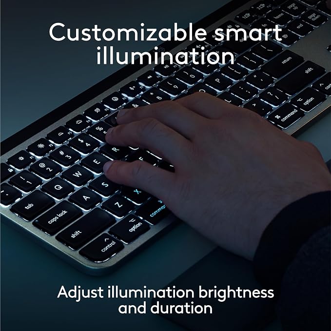 Logitech MX Keys S Mac Wireless Keyboard Fluid Precise Laptop - Pale Grey | Fluid precise typing, programmable keys, Bluetooth, USB-C rechargeable, for MacBook Pro, MacBook Air, iMac, iPad - Image 3