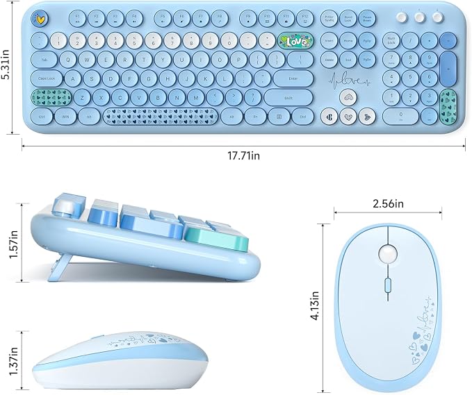 MOFII Wireless Keyboard and Mouse Combo, Cute Retro Typewriter Keyboard and Silent Mouse, 2.4GHz Full Size Computer Keyboard Wireless Mouse Set for PC, Laptop, Desktop, Windows (Blue Colorful) - Image 6
