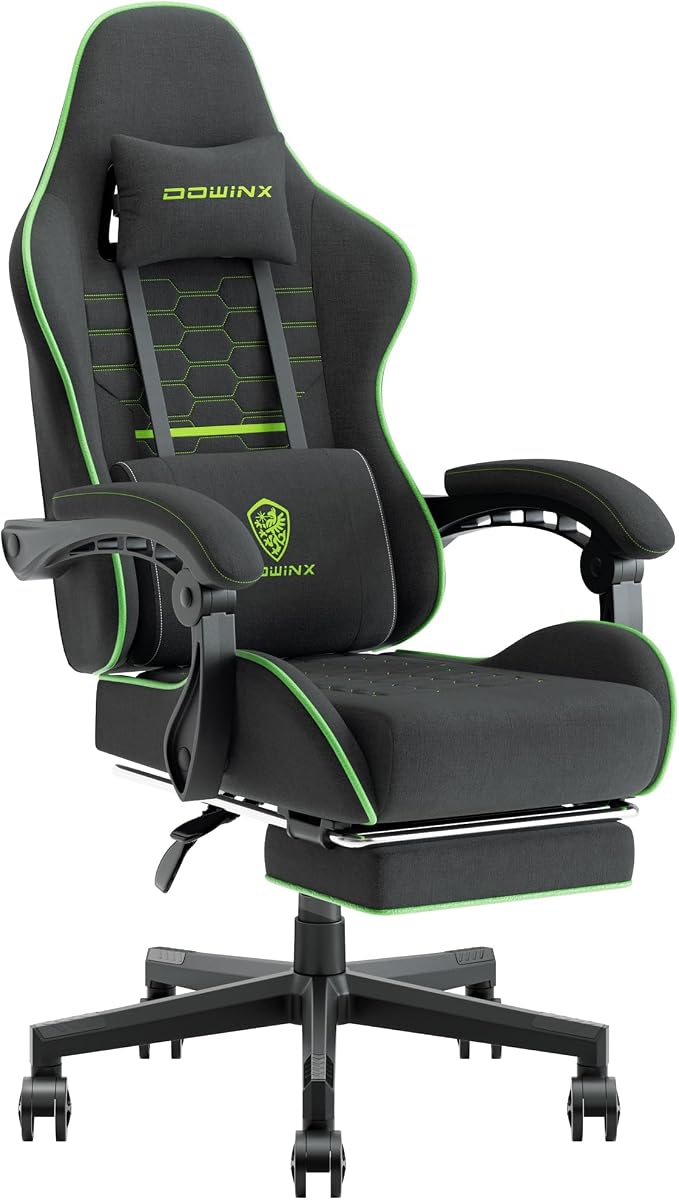 Dowinx Gaming Chair Fabric with Pocket Spring Cushion, Massage Game Chair Cloth with Headrest, Ergonomic Computer Chair with Footrest 290LBS, Black Green by Dowinx