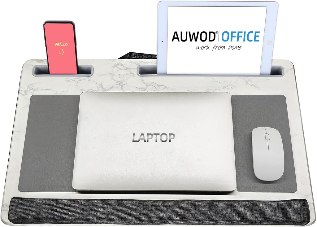 Extra Large Lap Laptop Desk- Home Office Portable LapDesk with Mouse Pad & Wrist Rest for Notebook/MacBook/Tablet, Sofa Bed Working, Writing, Drawing (White Marble, Fit Up to 17-inch Laptops) - Image 3