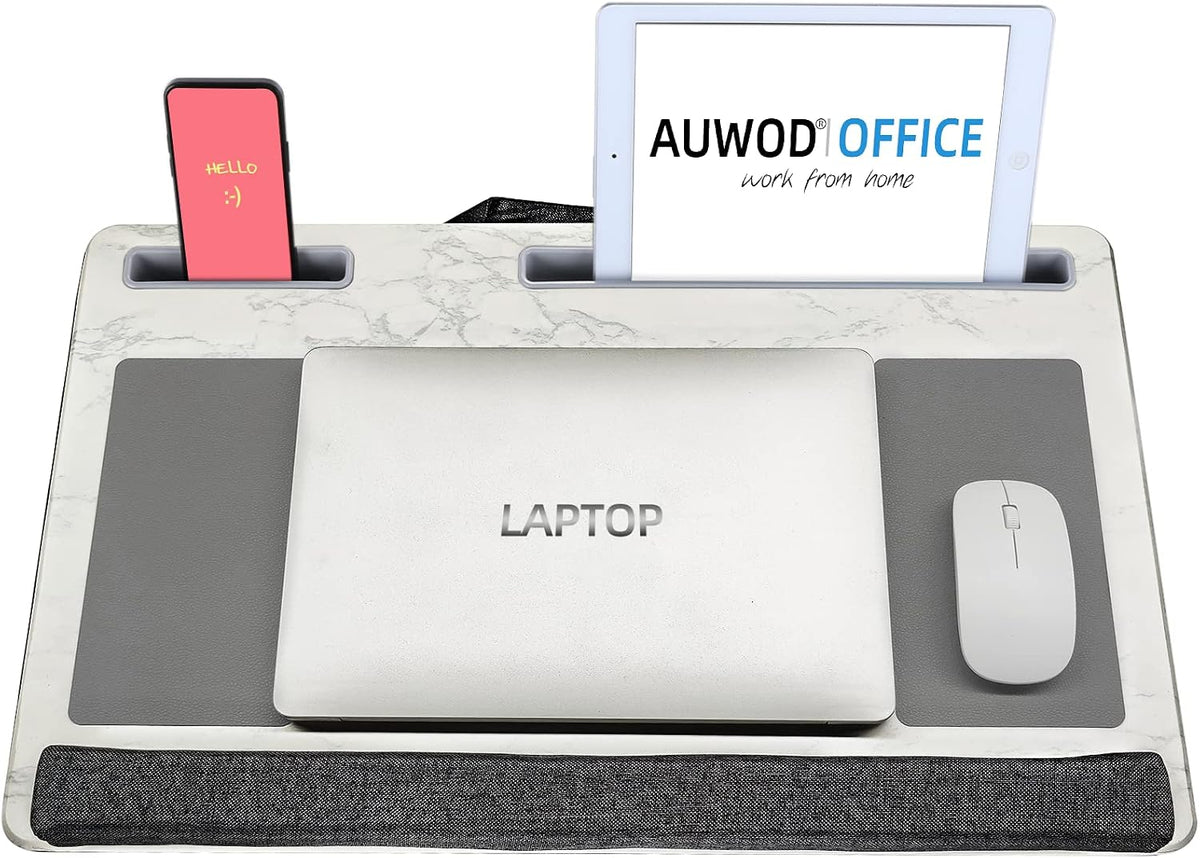 Extra Large Lap Laptop Desk- Home Office Portable LapDesk with Mouse Pad & Wrist Rest for Notebook/MacBook/Tablet, Sofa Bed Working, Writing, Drawing (White Marble, Fit Up to 17-inch Laptops) - Image 3