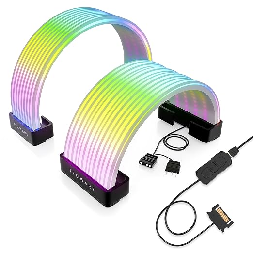 TECWARE Flex RGB Cable Cover Kit | Compatible with 24-Pin Motherboard and 8-Pin/16-Pin GPU | ARGB PSU Cable Extension with 5V 3-Pin Sync | RGB Lighting Kit for PC Cables | Black by Tecware