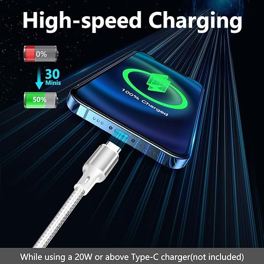 USB C to USB C Cable, 3 Pack 10ft Type C Fast Charger Cord (Silver) | Nylon Braided High-Speed Data Transfer Wire for iPhone 17/16/15 Plus/Pro Max iPad Air Ps5 Controller Samsung Galaxy - Image 2