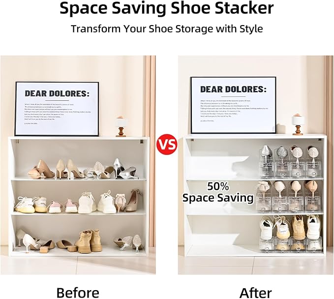 Shoe Slots Organizer,Adjustable Shoe Rack with Three Levels,shoe stackers for a pair of Shoes (Clear, 10 Pack) - Image 6