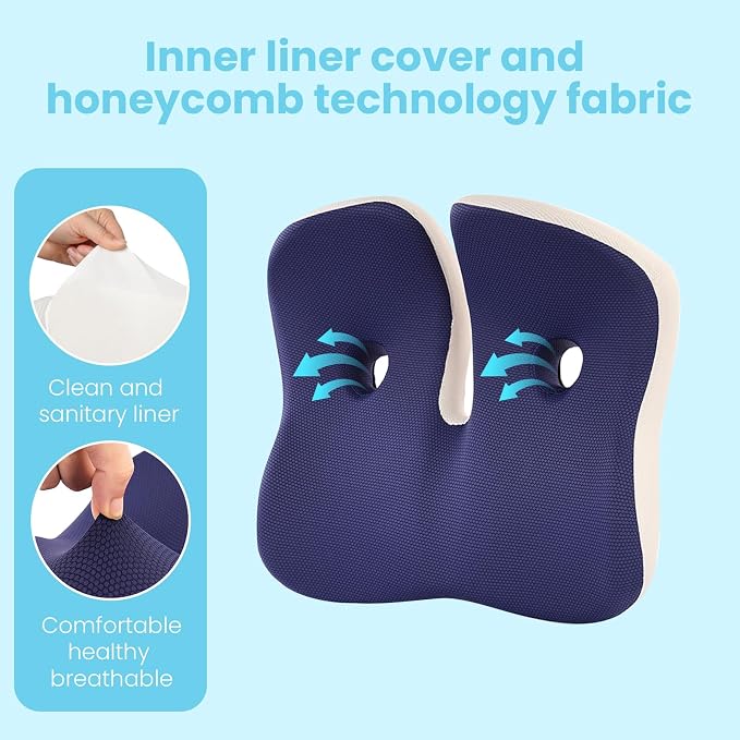 Seat Cushion, Memory Foam for Sit Bone and Back Pain Relief | Dual-Hole Ventilation, Coccyx,Sciatica and Tailbone Hip Relief ,Posture Support ,Office Chair and Car Seat,Home Use - Image 8