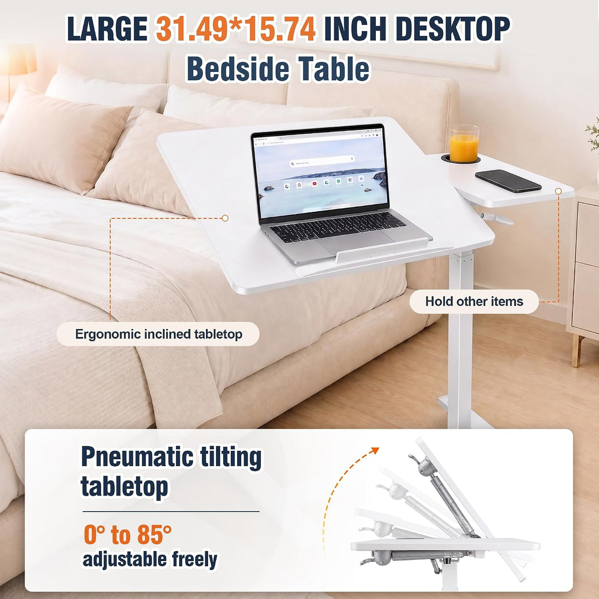 Adjustable Overbed Table with Wheels, Folding Laptop Desk for Bed & Sofa - Image 6